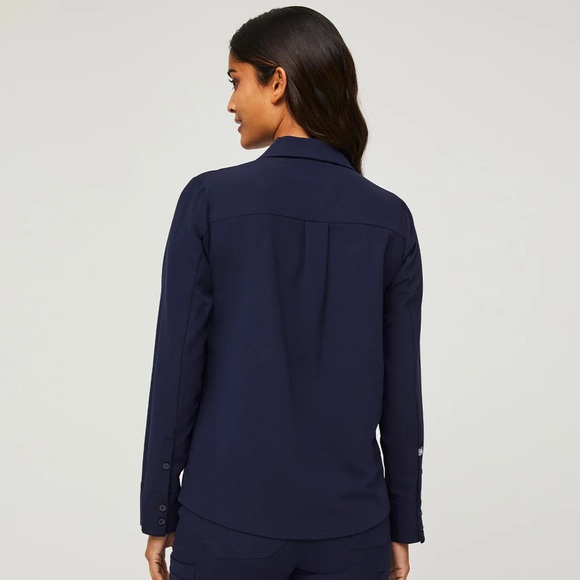 Women’s FIGS Nala Longsleeve ScrubPolo - navy blue, size XS - Picture 2 of 6